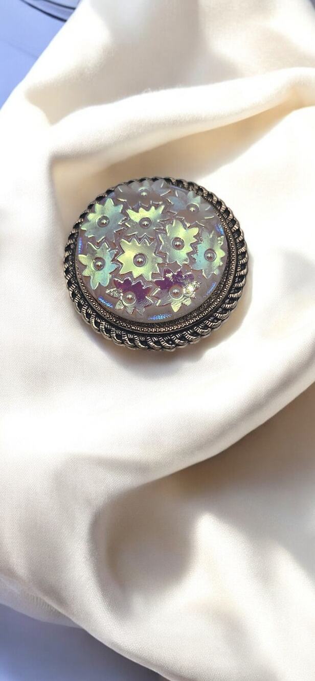 Floral Scarf Clip Iridescent AB Art Glass Vintage West Germany - Heirloom Chic